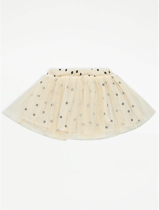 Cream Spot Mesh Skirt