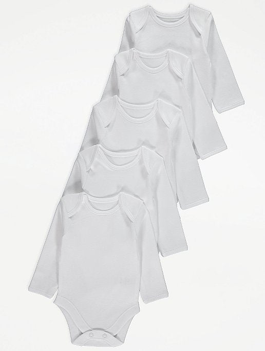 White Long Sleeve Bodysuits 5 pack