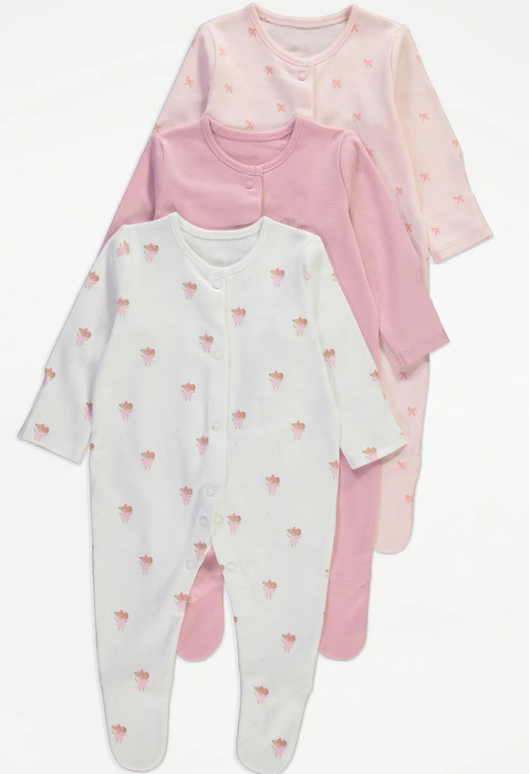 Pink Bow Mouse Sleepsuits 3 Pack