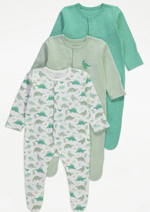 Green Dinosaur Sleepsuits 3 Pack