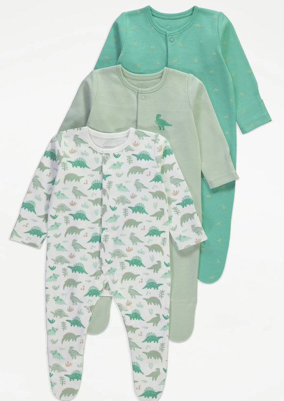 Green Dinosaur Sleepsuits 3 Pack