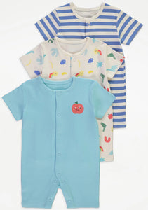 Blue STriped Cute Cartoon Rompers 3 Pack