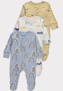 Transport Rainbow Sleepsuits 3 Pack