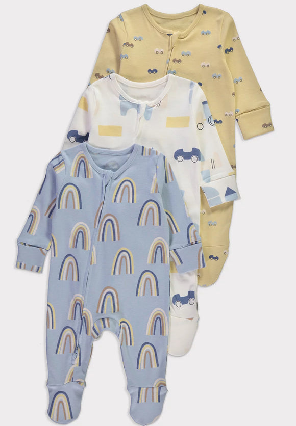 Transport Rainbow Sleepsuits 3 Pack