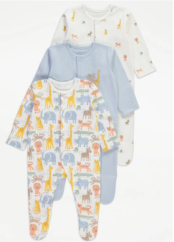 Pastel Safari Sleepsuits 3 Pack