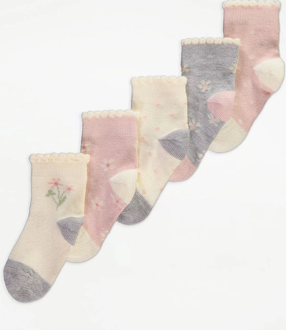 Pastel Floral Spotty Socks 5 pack