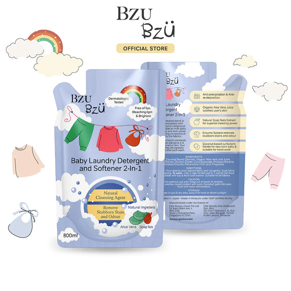 Bzu Bzu Baby Laundry Detergent & Softener 2 in 1 Refill (800ml)