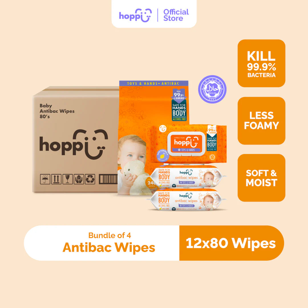 Hoppi [Carton] Antibacterial Wipes (80’s x 3) – beebeeboo.bn