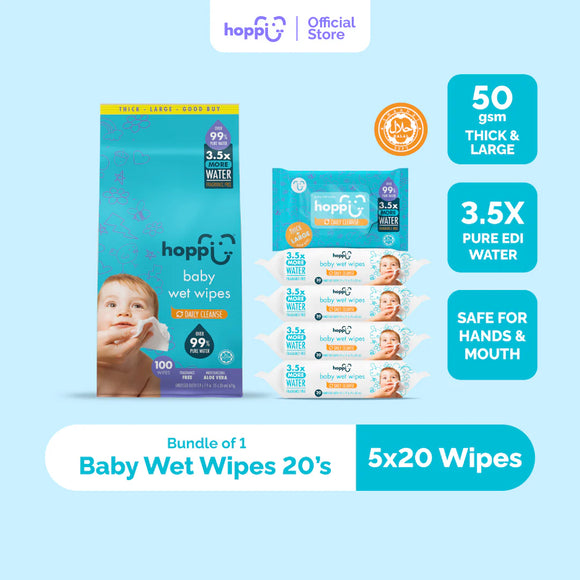 Hoppi Water Wet Wipes (20’s x 5)