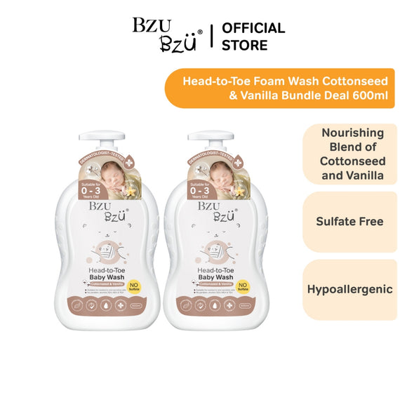 Bzu Bzu Baby Head to Toe Oat Cottonseed & Vanilla Baby Wash (600ml)